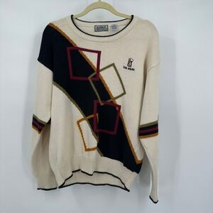 Mens Vintage Golf Sweater Size M 90s‎ Argyle Geometric Knit Preppy Country Club
